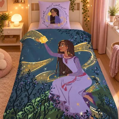 Produktbild von Disney Wish Bettwäsche 135x200 80x80cm kuschelig warme Winterbettwäsche mit Asha & Star