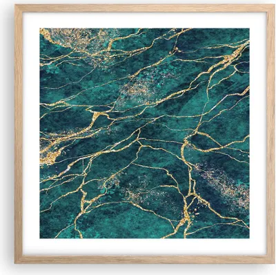 Produktbild von Gerahmtes Poster - Rahmen in heller Eiche - Abstraktion Gold Türkis - 50x50 cm - Wand Bild - Wanddeko - Wandbilder - Kunstposter - Wandposter - Bilderrahmen - Bilder - Kunstdruck - P2NAC50x50-4564