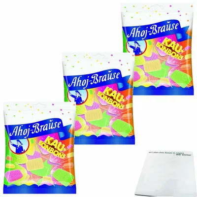 Produktbild von Ahoj-Brause Brause Kaubonbon 3er Pack (3x150g Packung) + usy Block