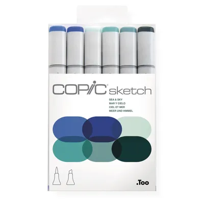 Obrázok produktu pre Copic Sketch Sea & Sky, 6 kusov, Viacfarebný, Hrot dláta / kefy, Kolo, Atrament na alkoholovej báze, Dospelý/Dieťa