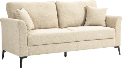 Zdjęcie produktu dla Sofa dwuosobowa HOMCOM, kanapa o wyglądzie lnu, metalowe nogi, tapicerowana sofa, wyściełana sofa dwuosobowa do salonu i sypialni, 179 x 80 x 89 cm, beżowa