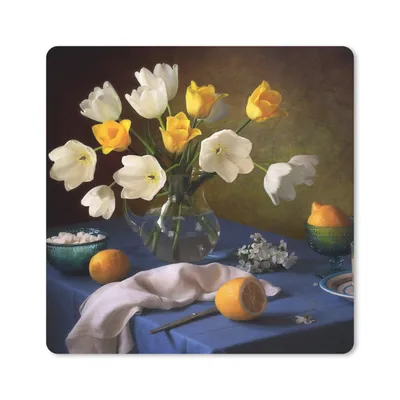Produktbild von MuchoWow® Mauspad Mousepad Stilleben - Vase - Obst 20x20 cm - Mousepads - Maus Mat - Pad - Mausunterlage - Desk Mat - Bureauartikeln