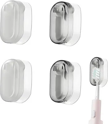 Image de Support mural pour brosses à dents électriques, blanc et gris, lot de 4