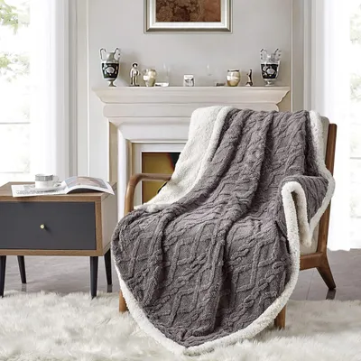 Produktbild von Elzusha - Sherpa-Fleece-Decke, Grau, 127x152 cm - Weich und warm, ideal für Sofa und Bett