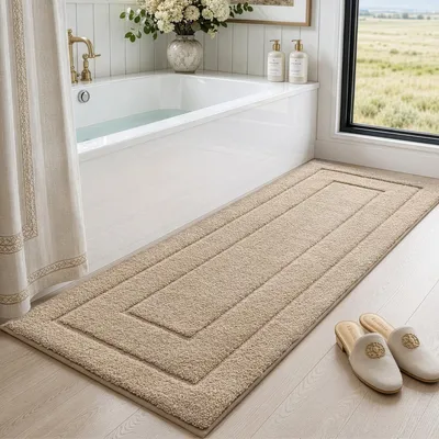 Productafbeelding van Badmat 60 x 150 cm - Antislip - Waterabsorberend - Zacht - Beige
