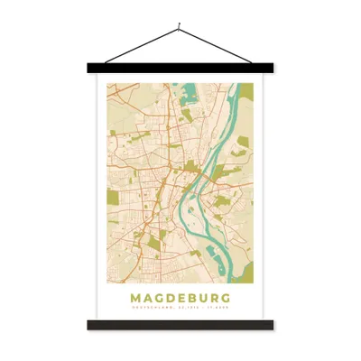 Produktbild von MuchoWow® Textilposter Karte - Magdeburg - Vintage - Stadtplan 120x180 cm mit schwarzem Rahmen - Fotos