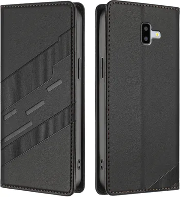 Image de Etui pour Samsung Galaxy J6 Plus, étui portefeuille en cuirPolyuréthaneavec fente pour carte et fonction stand Schwarz
