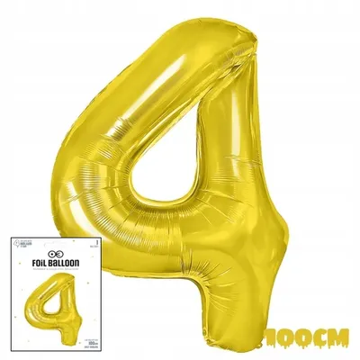 Zdjęcie produktu dla Balon Foliowy Cyfrą Cyferka 4 Złota Na Impreze Urodzinową Przyjęcie 100Cm