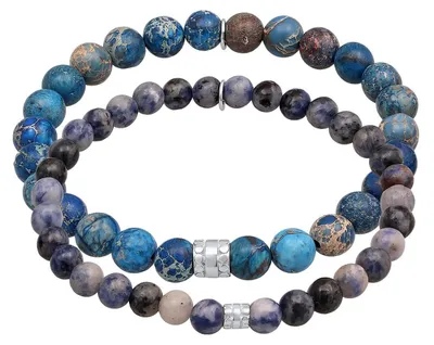 Image de Ensemble de bracelets pour hommes, avec des pierres naturelles et en argent
