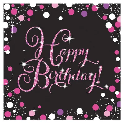 Zdjęcie produktu dla 16 serwetek Sparkling Celebrations różowy - Urodziny z brokatem różowy 33x33cm