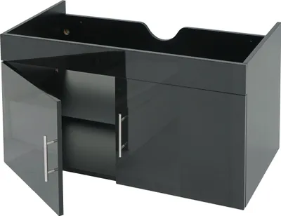 Image de Meuble sous-lavabo HWC-D16, meuble sous-lavabo meuble de salle de bain, haute brillance 90cm ~ noir