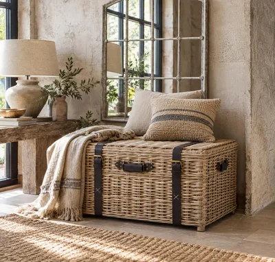 Image de Coffre de rangement en rotin LARGO 80 cm Kubu Grey – coffre avec espace de rangement | Solani Home