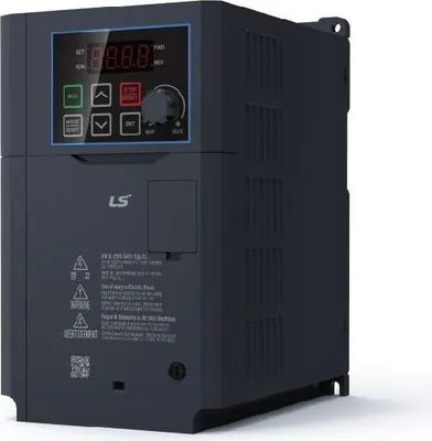 Obrázek produktu pro Frekvenční měnič řady LSIS G100. Vstup 3 x 400 V AC, výstup 3 x 400 V AC. Výkon 0,4 kW LV0004G100-4EOFN