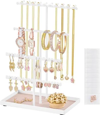Productafbeelding van Sieradenstandaard Metalen Frame - Sieradenorganizer - Kettingstandaard - Armband/Oorbellenhouder - Ringenhouder - Groot Opslagvermogen 12 x 21 x 30 cm - Sieradenhouder