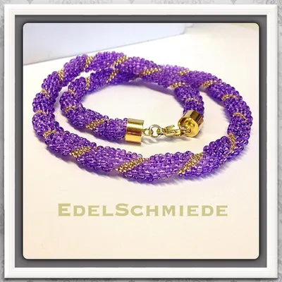 Produktbild von Edelschmiede925 Häkelkette in lila mit goldfarb. Perlen 925 verg.