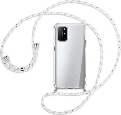 Produktbild von Handykette Backcover-Schutzhülle mit Band (Metall silberfarben) für OnePlus 8T - weiß/grau