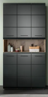 Produktbild von Badezimmer Hochschrank "Cover" in schwarz matt und Nox Eiche Mehrzweckschrank 90 x 185 cm
