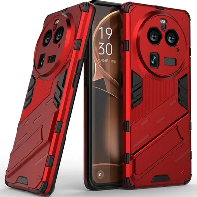 Produktbild von Armor Hülle für Oppo Find X6 Pro, Hybrid PC TPU Bumper Stoßfestes Schutzhülle mit Standfunktion Rot