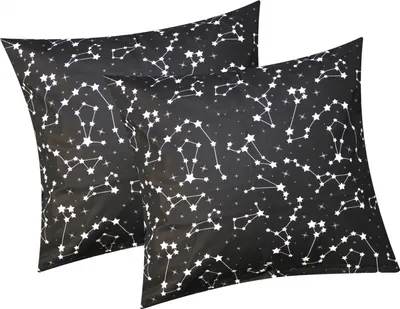 Produktbild von Renforcé Kissenbezug - 2er Set in 40x40cm - Sternenhimmel, Sternzeichen in Schwarz und Weiß - Kopfkissen-Bezug, Kissenhülle, Dekokissenbezug aus 100% Baumwolle, Kinder (540/1-40x40)