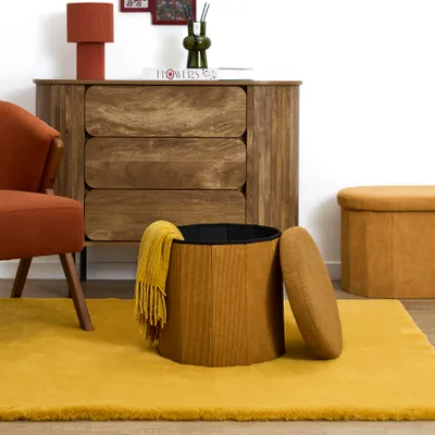 Image de Coffre Pouf Pliable - HOME DECO FACTORY - Jules - Côtelé - Jaune
