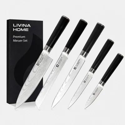 Produktbild von Livina Home Chefmesser Premium Kochmesser japanischer Griff, 5 tlg. Messerset