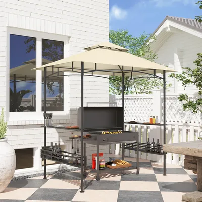 Produktbild von Grillzelt Gartenpavillon Polyester, Grill-Pavillon BBQ-Zelt mit Doppeldach, Beige