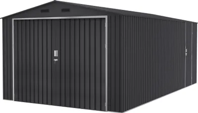 Produktbild von Wasabi - Metall Garagenunterstand 18 m² Cheste - 602x300x232 cm - Außen-Carport - Große Doppeltür - Seitlicher Fußgängerzugang - Grau - Außenlagerung