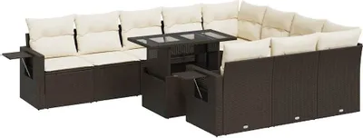 Produktbild von 11-tlg. Garten-Sofagarnitur mit Kissen Braun Poly Rattan