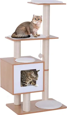 Produktbild von Kratzbaum - Katzenbaum - 4 Ebenen - Höhle - Sisalstämme & MDF - 71,5 x 49,5 x 120 cm - Naturholz