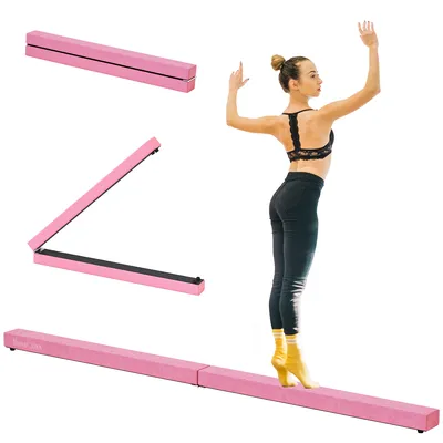 Produktbild von Balancetrainer Rutschfest Faltbarer Schwebebalken Wildlederbezug Turnbalken Balance Beam bis 120 kg für Indoor Outdoor 210 x 10 x 6,5 cm Rosa
