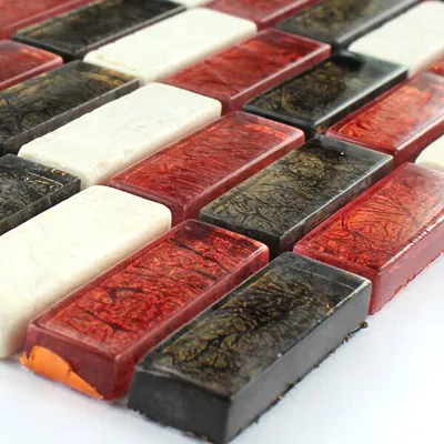 Produktbild von Glas Marmor Naturstein Mosaikfliesen Rot Braun Weiß
