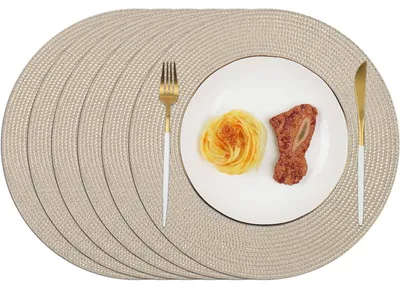 Produktbild von Tischsets Rund 6 Stück Platzsets Abwaschbar 34cm Hitzebeständig Khaki