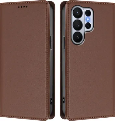Image de Etui en cuir pour Samsung Galaxy S26 Ultra, étui magnétique en cuirPolyuréthaneavec support Marron