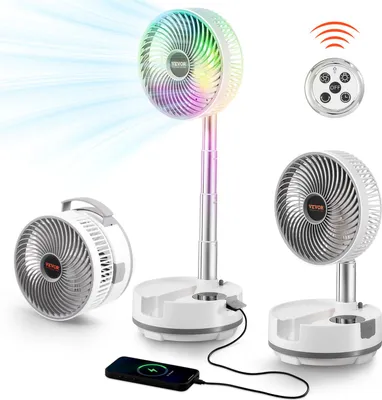 Image de Ventilateur pliable VEVOR, 20 cm, fonctionnant sur batterie avec télécommande, 3 en 1, ventilateur sur pied pour bureau/table, 8 vitesses, rotation automatique à 90 degrés vers la gauche/droite, pour la maison, le bureau
