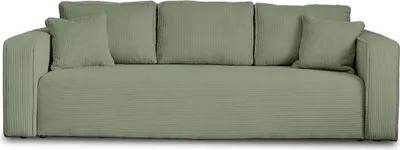 Image de Best Mobilier Topaze - canapé 3 places - convertible avec coffre - en velours côtelé , Vert sauge
