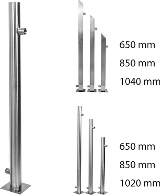 A collage of stainless steel posts and measurements.