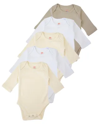 Productafbeelding van Rompertjes baby set van 5 lange mouw – 100% katoen, maat 86, beige