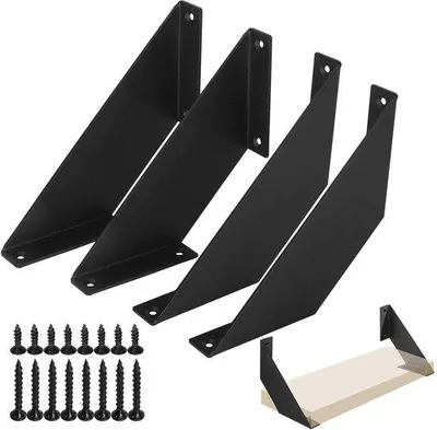 Imagen del producto de Ibenzoa® Juego de 4 soportes de esquina s de hierro fundido, de 15 cm – Para montaje en esquina, para tablas de 2,5 a 5 cm de grosor (20-25 cm de ancho), robustos, para uso interior y exterior