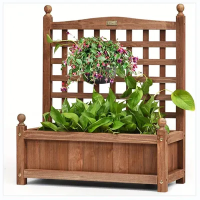 Image de Jardinière surélevée - Jardinière en bois - Pot à fleurs - Pot à herbes - Pot à légumes - Avec support pour plantes grimpantes