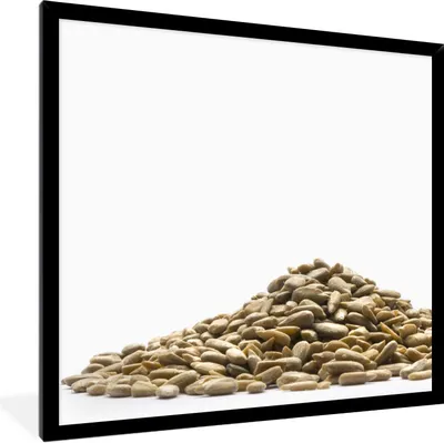 Produktbild von MuchoWow® Gerahmtes Poster Stapel von Sonnenblumenkernen auf weißem Hintergrund 40x40 cm - Poster mit Schwarzem Bilderrahmen Wandposter Rahmen Foto Bilder - Mit Rahmen - Wanddekoration Schlafzimmer