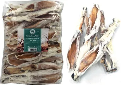 Produktbild von Paul & Paulina Kaninchenohren mit Fell 500g luftgetrockneter Naturkauartikel für Hunde