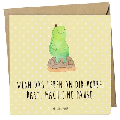 Produktbild von Mr. & Mrs. Panda Deluxe Karte Schildkröte Pause - Gelb Pastell - Geschenk, Achtsamkeit, faltkarte, Achtsam, Entspannen, Glückwunschkarte, Klappkarte, doppelkarte