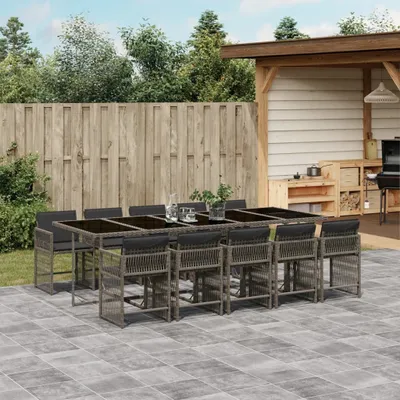 Produktbild von BEI CLORIS Gartenmöbel Set Balkonmöbel-Set 11-tlg. Garten-Essgruppe mit Kissen Grau Poly Rattan - Gartenmöbelgarnituren Neu2400082 5parcel