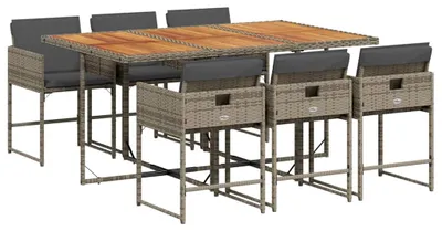 Obrázok produktu pre vidaXL 7-dielna záhradná jedálenská súprava s vankúšmi Grey Poly Rattan