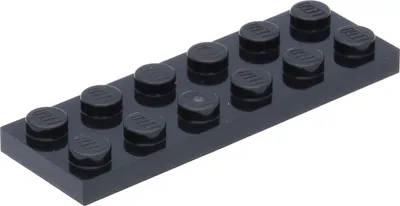 A black Lego plate with 12 studs, shown from a diagonal angle against a white background.