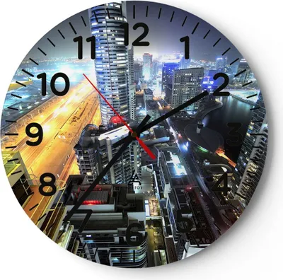 Produktbild von Wanduhr - Rund - Glasuhr - Architektur Industrie Nacht Licht - 30x30cm - Schleichendes Uhrwerk - Lautlos - zum Aufhängen bereit - Dekoration Modern - Wanddekoration aus Glas - C4AR30x30-2642