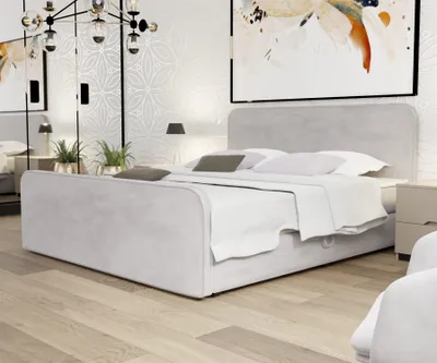 Produktbild von Boxspringbett Schlafzimmerbett MABEL 200x200cm Stoff Opera Velvet Hellgrau