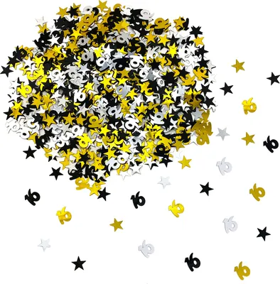 Produktbild von Oblique Unique Konfetti 16 Geburtstag Jubiläum Streudeko Streuteile Deko 500 Stk gold silber schwarz