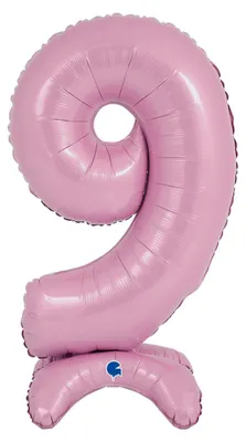 Zdjęcie produktu dla Balon foliowy stojący cyfra 9 pastelowa różowa - 64 cm - 1 szt.