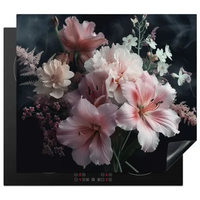 Produktbild von KitchenYeah© Herdabdeckplatte Blumen - Rosa - Pflanzen , 58x51cm, Küche Deko, Glaskeramikkochfeld Herdabdeckung, Abdeckplatte fùr Kochfeld